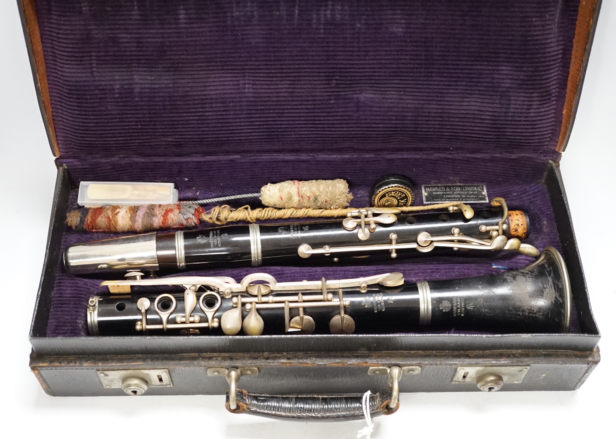 A cased Rampone clarinet, c.1850, stamped to all joints, in a good fitted leather case